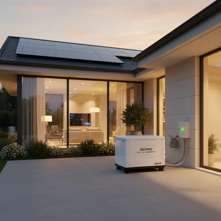 เครื่องกำเนิดไฟฟ้าเชื้อเพลิงคู่เงียบ 5-50kW ก๊าซธรรมชาติ LPG เครื่องกำเนิดไฟฟ้าสแตนด์บายบ้านเบนซินพร้อม ATS WiFi โลโก้ปรับแต่งได้ผู้ผลิต OEM