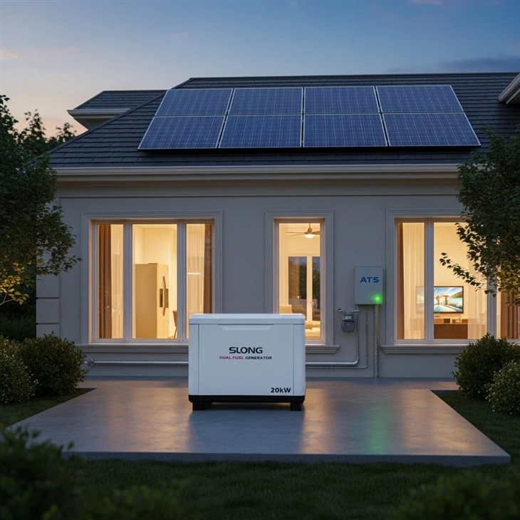 SLONG Home Standby Generator เงียบก๊าซธรรมชาติ LPG Dual Fuel ATS เริ่มต้นอัตโนมัติระบบไฟฟ้าสำรอง 5-40kW โรงงาน OEM โดยตรง
